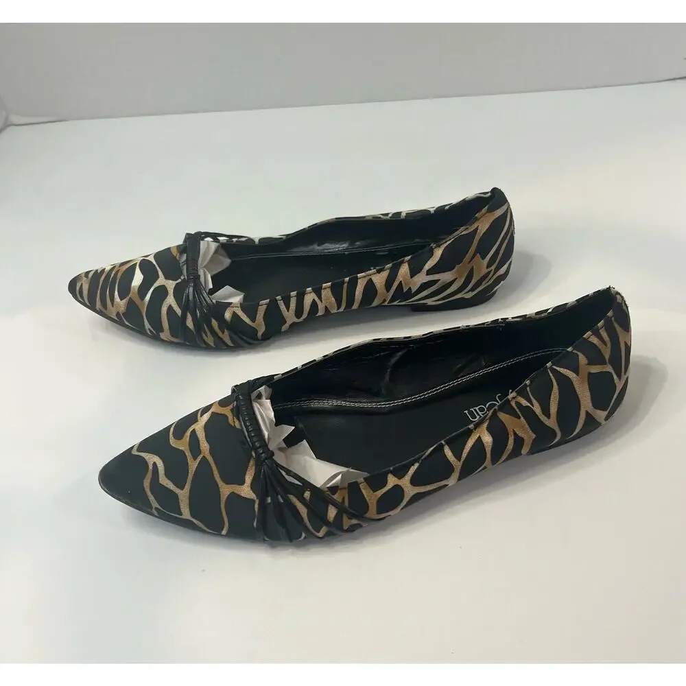 Cathy Jean Leopard Ballet Flats Women 7.5 Brown Excellent Fabric Slip On Animal‎